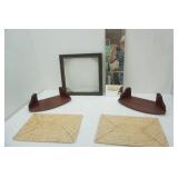 Frameless Mirror, 2 Small Corner Shelves, Woven Placemats, Frame with Glass