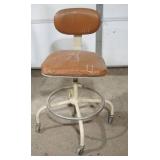 Vintage Padded Metal Shop Stool on Wheels