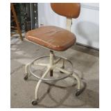 Vintage Padded Metal Shop Stool on Wheels