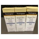 Lot of 3 Neutrogena Sheer Zinc Face Mineral Sunscreen SPF 50, 2 oz Each