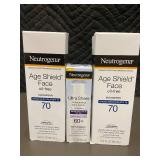 Lot of 3 Neutrogena Sunscreens Age Shield SPF 70 and Ultra Sheer SPF 60+
