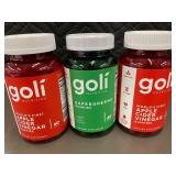 3 Bottles Goli Apple Cider Vinegar and Supergreens Gummies Dietary Supplement