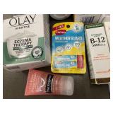 Health and Personal Care Lot with Supplements, Sunscreen, Eye Drops, and Skincare