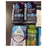 Health and Personal Care Lot with Supplements, Sunscreen, Eye Drops, and Skincare