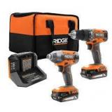 RIDGID 18V Cordless 2-Tool Combo Kit with 1/2 in. Drill/Driver, 1/4 in. Impact Driver, (3) Batteries, Charger, and Bag  Customer Returns See Pictures
