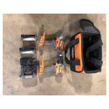 RIDGID 18V Cordless 2-Tool Combo Kit with 1/2 in. Drill/Driver, 1/4 in. Impact Driver, (3) Batteries, Charger, and Bag  Customer Returns See Pictures