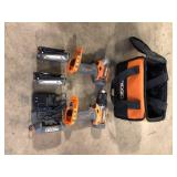 RIDGID 18V Cordless 2-Tool Combo Kit with 1/2 in. Drill/Driver, 1/4 in. Impact Driver, (3) Batteries, Charger, and Bag  Customer Returns See Pictures
