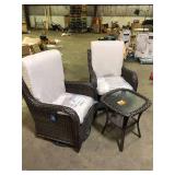 Brown Swivel Glider Wicker Outdoor Conversation Set  Beige Cushions Customer Returns See Pictures