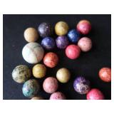 VINTAGE JAR FILLED WITH CLAY MARBLES