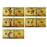 5 Disney 100th Anniversary Collectible Prop $100 Bills - Mickey, Minnie, Goofy, Donald and Daisy Duck - Brand New