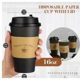 100 Litopak 16 oz Paper Coffee Cups with Lids, Sleeves, and Stirrers - Brand New