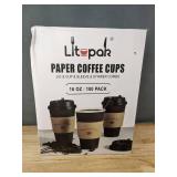 100 Litopak 16 oz Paper Coffee Cups with Lids, Sleeves, and Stirrers - Brand New