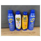 4 Sunscreen Sprays: Coppertone Sport 30, Banana Boat Kids SPF 50+ - Brand New