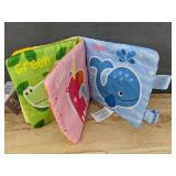Moon and Stars Silicone Bib and Soft Crinkle Colors Book - Brand New