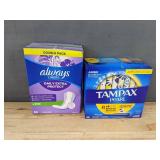 54 Always Unscented Liners in Long and 50 Tampax Pearl Tampons - Brand New