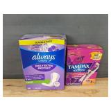 54 Always Liners Daily Extra Protect Long and 14 Tampax Radiant Tampons Super Plus Feminine Care
