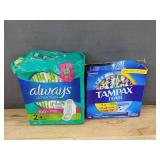 42 Always Ultra Thin Long Super Pads & 34 Tampax Pearl Triple Pack Tampons - Brand New