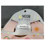 Moon and Stars Silicone Bib and Hand & Foot Rattles Set - Brand New