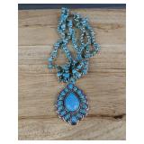 Western Style Silvery Turquoise Jewelry Set - Necklace, Bracelet, Earrings - Brand New