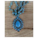 Western Style Silvery Turquoise Jewelry Set - Necklace, Bracelet, Earrings - Brand New