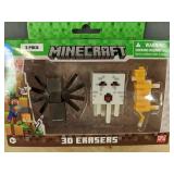 Minecraft 3D Erasers 3-Pack: Spider, Ghast, and Ocelot - Brand New