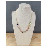 Goldish Adjustable Necklace with 10 Colored Stones - Brand New