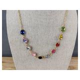 Goldish Adjustable Necklace with 10 Colored Stones - Brand New