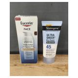 Eucerin Face Daily Lotion SPF 30 and Neutrogena Ultra Sheer SPF 45 Sunscreen - Brand New