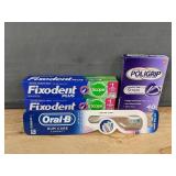 2 Fixodent Adhesive Creams, 40 Poligrip Strips, and Oral-B Gum Care Toothbrush - Brand New