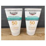 2 New Eucerin Sensitive Mineral Sunscreen Lotion SPF 50, 4 oz Each - Brand New