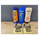 Banana Boat Sport Ultra, Coppertone Sport SPF 70, Hawaiian Tropic Sheer Touch, and 4 Sun Bum Coconut Lip Balm - Brand New