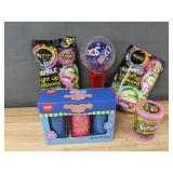 10 Light Up Balloons, Spinner Wand Flarp! Noise Putty, AMOS Cotton Candy Sugar - Brand New