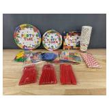 Brand New Lego-Inspired Party Supplies Set with Plates, Cups, and Balloons