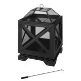 Hampton Bay Westbury 26 in. W x 37.8 in. H Outdoor Square Wood Burning Black Fire Pit $349 Retail - Brand New