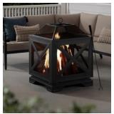 Hampton Bay Westbury 26 in. W x 37.8 in. H Outdoor Square Wood Burning Black Fire Pit $349 Retail - Brand New