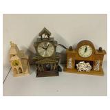 Lot of 3 Vintage-Style Mantle Clocks - Wood & Metal Designs