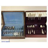 Two Vintage Silverware Sets in Wooden Cases - Complete Utensil Collection