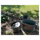 Vintage Metal Wire Chair and Rustic Metal Tubs with Wooden Barrel