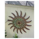 Vintage Metal Sunburst Wall Art Rustic Patina Finish