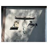 Rustic Wall Decor Lot: Birdhouse, Metal Horse Art, Tree Decoration