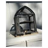 Outdoor Storage Cabinet with Contents and Decorative Birdcage