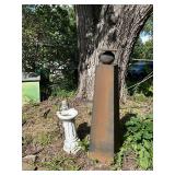 Metal Garden Sculpture & Concrete Bird Bath with Child Figure