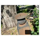 Metal Garden Sculpture & Concrete Bird Bath with Child Figure