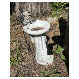 Metal Garden Sculpture & Concrete Bird Bath with Child Figure