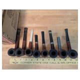 Vintage Smoking Pipe Collection with Harvester Cigar Box - Set of 8
