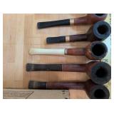 Vintage Smoking Pipe Collection with Harvester Cigar Box - Set of 8