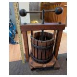 Vintage Wooden Fruit Press with Metal Handle and Bands