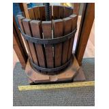 Vintage Wooden Fruit Press with Metal Handle and Bands