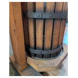 Vintage Wooden Fruit Press with Metal Handle and Bands