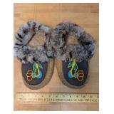 Beaded Leather Moccasin Slippers with Fur Trim